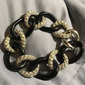 Brighton Silver Tone Rhinestone & Black Link Couture Bracelet 8 Inches